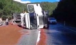Akseki'de tır devrildi, panik yaşandı