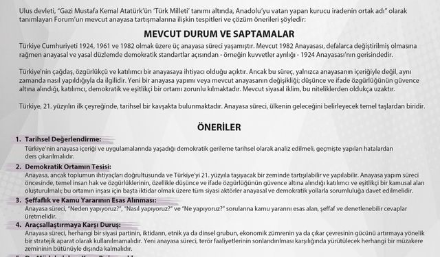 Forumdan Anayasa krizi için 9 maddelik yol haritası