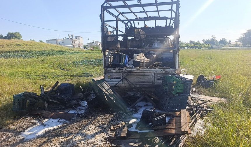 Manavgat’ta araç yangını: Kamyonetin kasası alev aldı