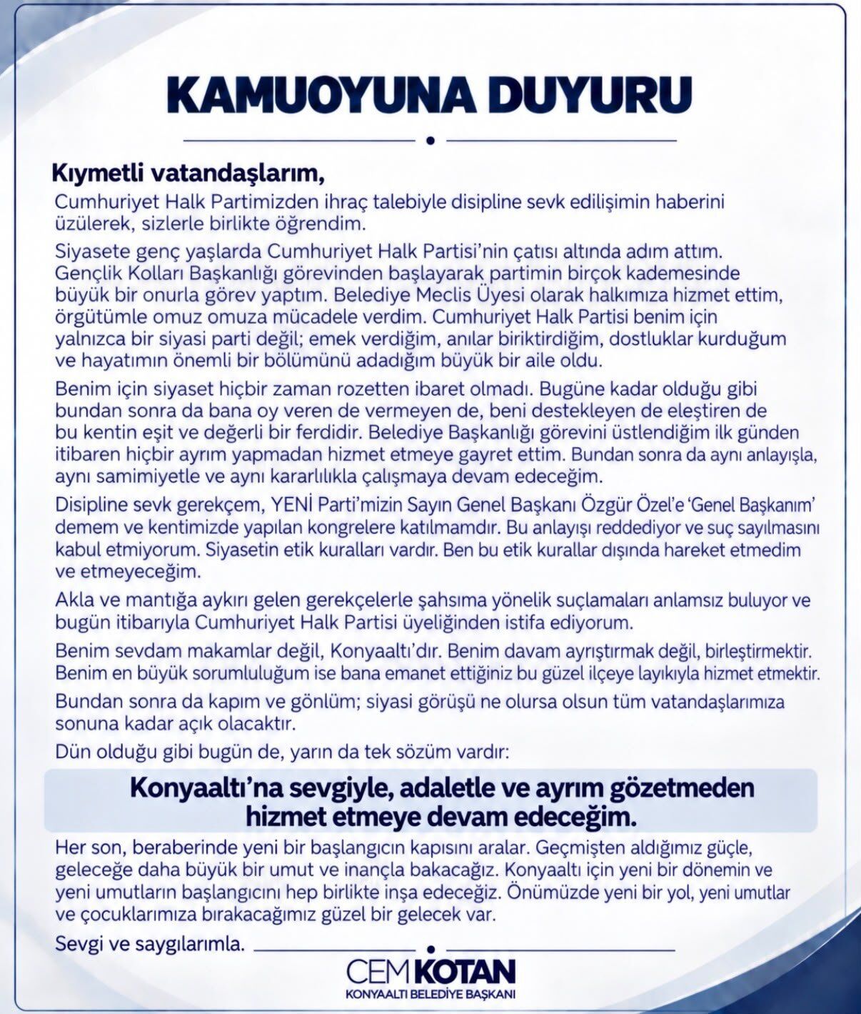 Cem Kotan Aciklama